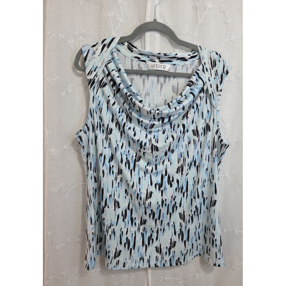 KASPER Women's‎ Blue Printed Cowl-neck Sleeveless Shirt Blouse XL